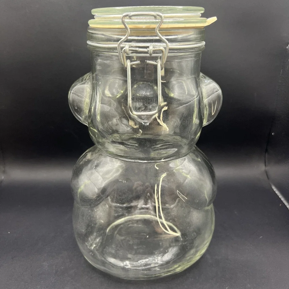 Teddy Bear Cookie Jar Glass Canister Hermetic Wire Clamp Lid Unmarked Vintage